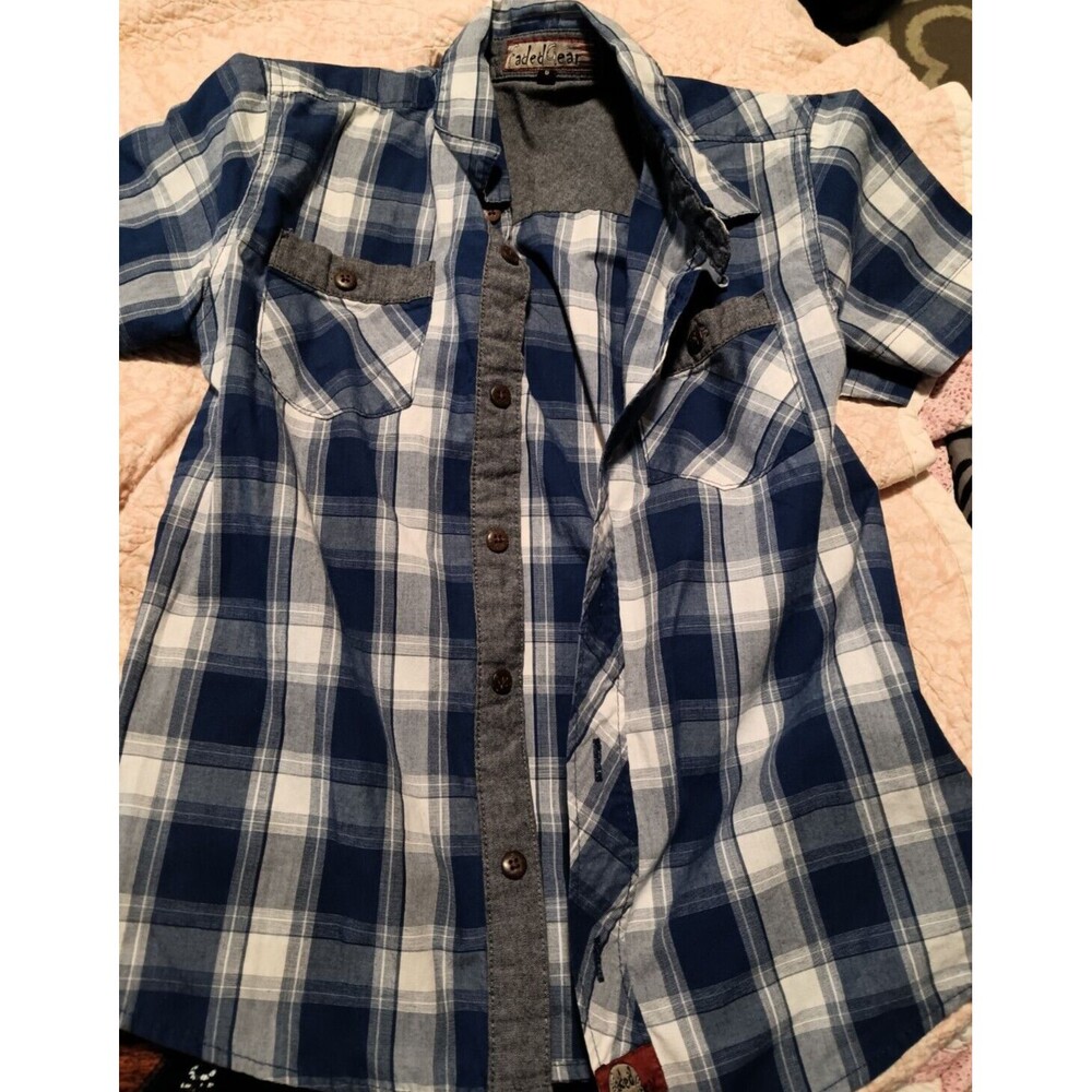 faded gear size 6 blue and grey button down short sleeve